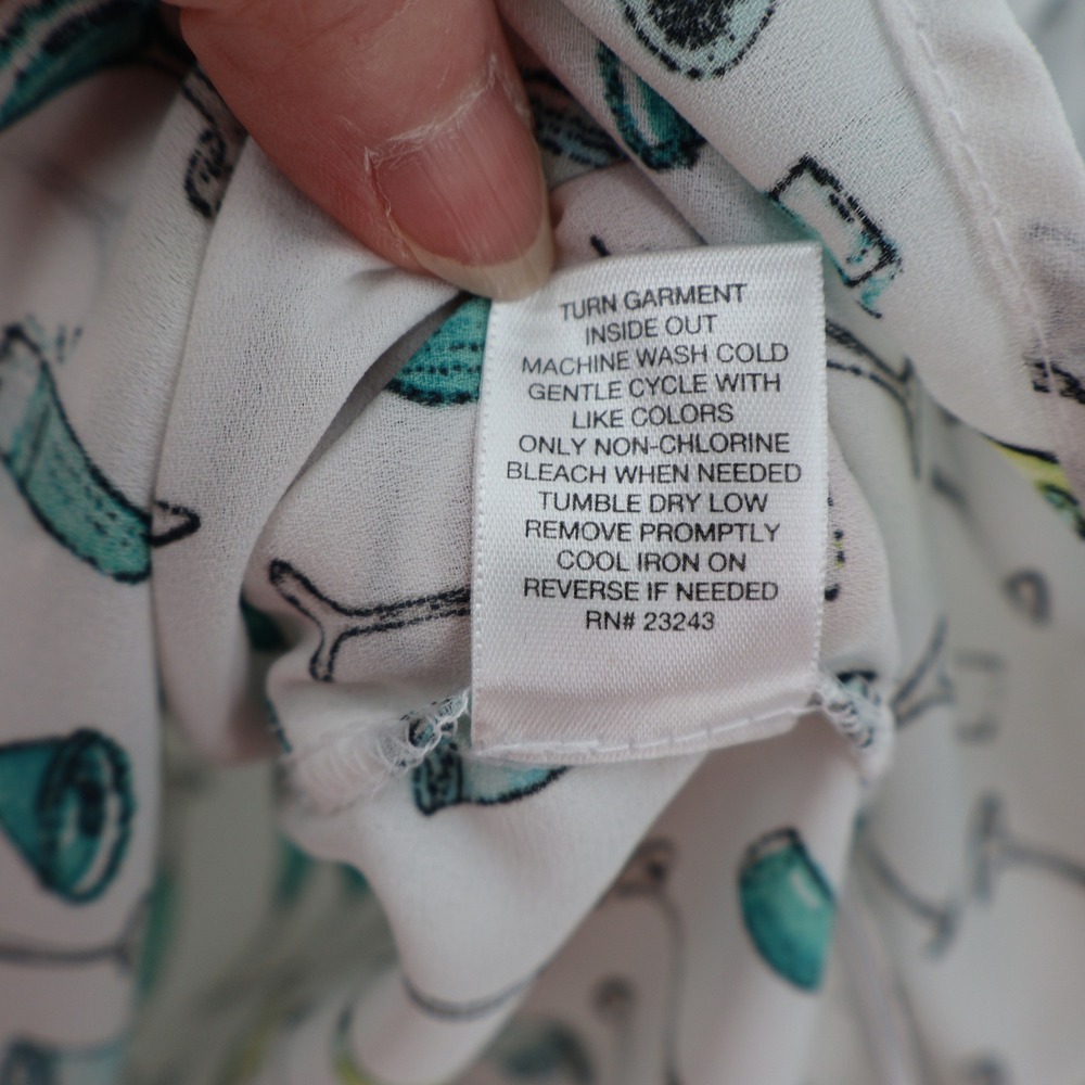New York & Company Cocktail Print Button Top Womens Size M White Roll Tab Sleeve - Picture 8 of 12